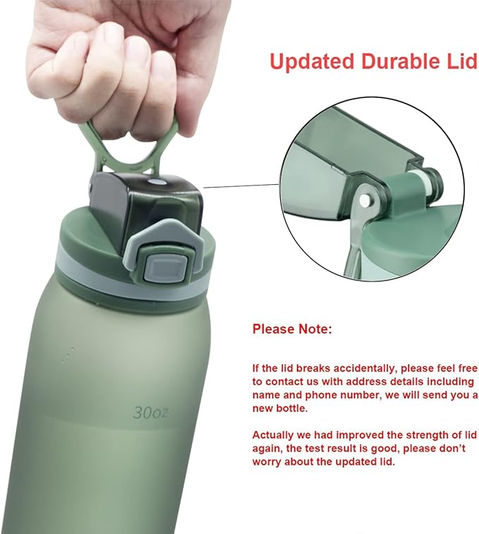 Time Marker Water Bottle 30 oz with Push Button Motivational Measurement Marker, Reusable Tritan Plastic Water Jug for Workout Sport Travel Water Tracker (Pack of 1)