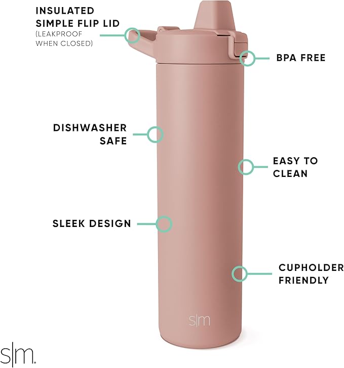 Simple Modern Filtered Water Bottle | Insulated Stainless-Steel Carbon Filter Travel Water Bottles | Reusable for Clean Drinking Water On The Go | 24oz, Mauve Me