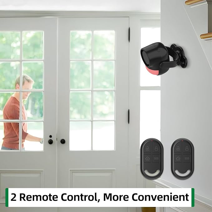 Luckydeer 125dB Loud Motion Sensor Alarm with 328ft Remote Control (40ft PIR Detector, 3*AA Batteries), Indoor Wireless Infrared Security Motion Detector with Siren for Home/Shed (Black-2 Remotes)