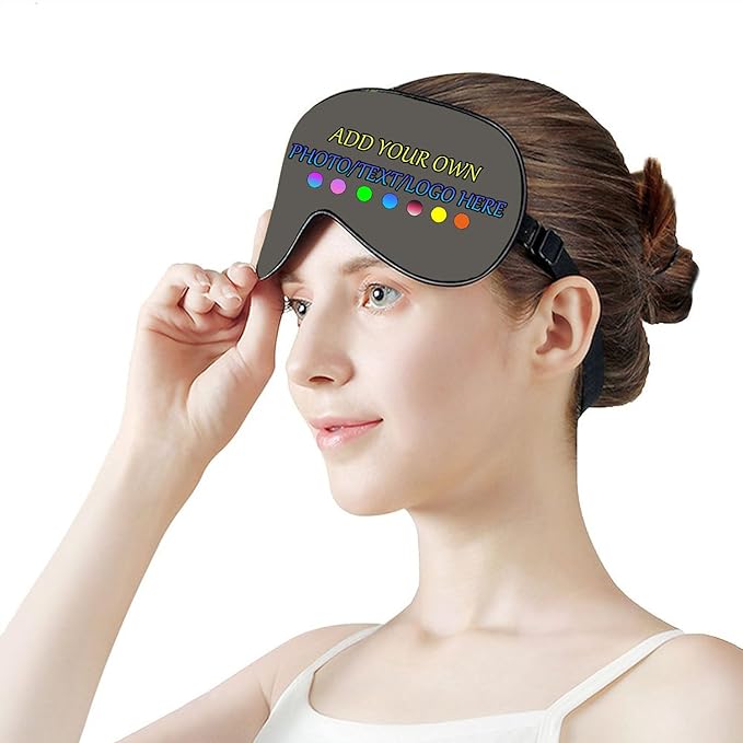 Personalized Eye Mask, Custom Eyeshade Blindfold Add Your Design Image Text Customized Eye Cover with Adjustable Strap for Sleeping Travel Work Naps Blocks Light, Grayish Yellow