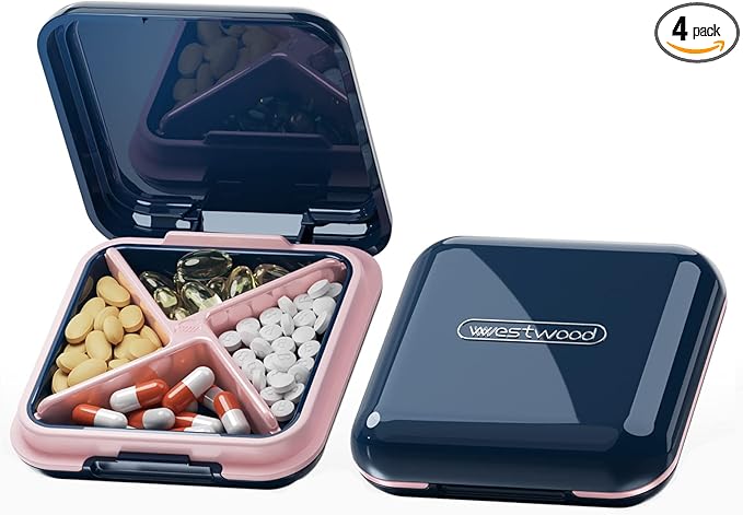 DUBSTAR Pill Box - Waterproof Portable Daily Small Case for Purses Pocket Compact Travel Medicine Holder for Vitamins,Fish Oils,Supplements,Medication(Deep Blue)
