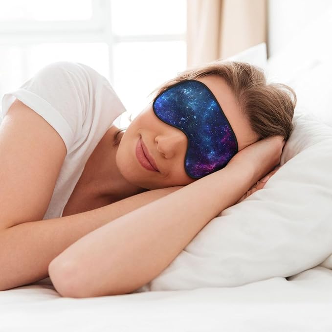 Blue Purple Galaxy Sleep Mask Space Nebula Universe Eye Mask with Adjustable Strap Eye Sleep Shade Cover Blocks Light for Women Men Airplane Travel Nap