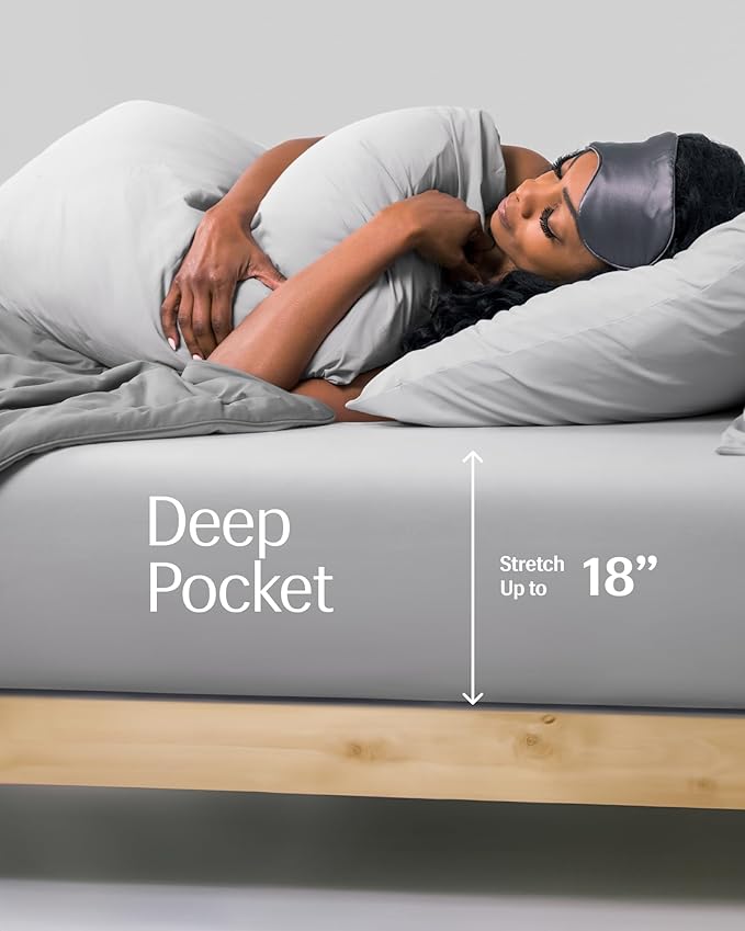 REST® Evercool®+ Fitted Sheet, CaliKing Size, Light Gray, 15" Deep (up to 18’’), Breathable Bedding for Hot Sleeper and Night Sweats, Bed Sheet with Ionic+ Self-Cleaning Silver Yarn for Sensitive Skin
