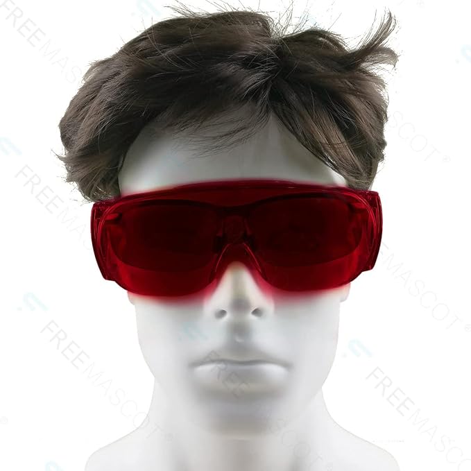 FreeMascot OD 4+ 190nm-540nm Wavelength Laser Safety Glasses for Typical 405nm, 450nm, 520nm, 532nm Laser Light for Hair Removal Laser Treatment Eye Protection Goggles (Red)