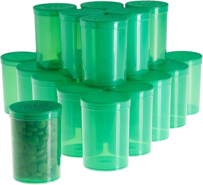 100Pcs Empty Pill Bottles with Caps, 13 Dram Empty Prescription Vial, Waterproof Airtight Joint Pill Bottles with Pop Top Caps, Medicine Container for Pill, Crafts, Candy, Supplements(Green)