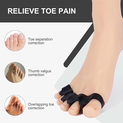 ProGuard Black Toe Separators – Professional Bunion Corrector & Hammer Toe Straightener for Overlapping Toes, Plantar Fasciitis Relief – Heavy-Duty Gel Toe Spacers for Running, Workouts & Daily Use – Washable & Reusable (2 Pairs)