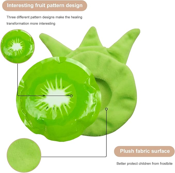 WORLD-BIO Boo Boo Ice Packs for Kids (3-Pack) - Ultra Soft Reusable Hot & Cold Therapy with Fun Fruit Sleeves - Boo Boo Relief for Bumps, Bruises, Teething Pain - Toddler & Child First Aid Essentials