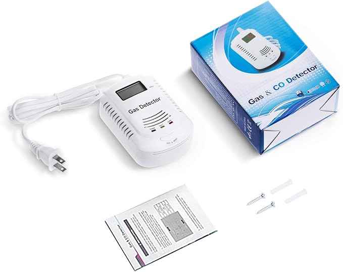 Combination Natural Gas and Carbon Monoxide Detector Plug in 2-in-1 Co Detector and Combustible Gas Detector,Propane,LPG,Gas Leak Detector for Kitchen/Home.