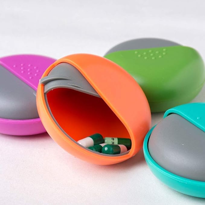 INVODA Travel Pill Organizer Cute Round Pill Box for Purse Compact Medicine Container for Pills, Fish Oil, Vitamins & Supplements