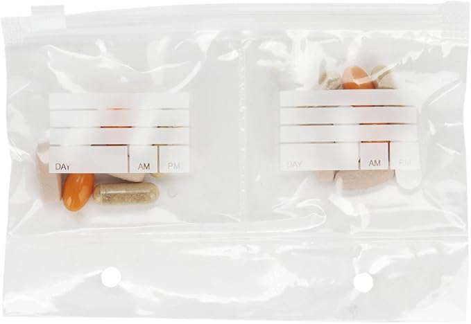 Extra Bags for Wellness Travel Pack - The Pill Organizer Wallet - Pack of 14 Single or Double Compartment (Double Compartment - Pack of 14)