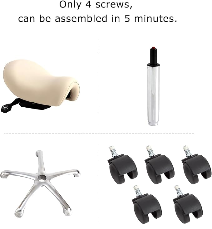 Ergonomic Saddle Stool - Adjustable Height & Tilt Saddle Stool Chair for Salon, Spa, Lash Tech, Tattoo Artist & Drafting, Beige