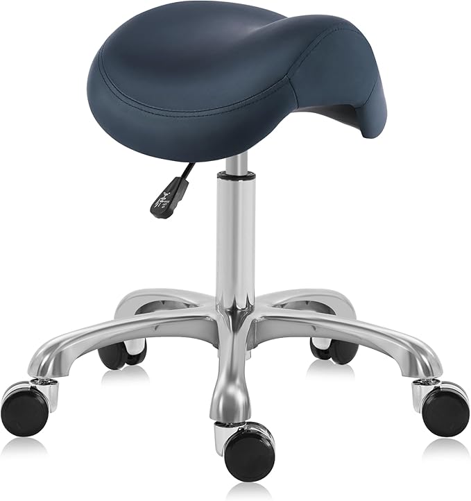 Haku 506 Series Ergonomic Saddle Stool, Adjustable Pneumatic Swivel Rolling Stool with Wheels for Salon, Medical, Spa, Tattoo, Home and Office, Queen Blue
