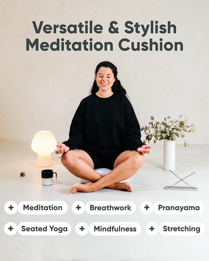 Mindful & Modern Large Meditation Cushion for Zafu Yoga - Meditation Pillow for Sitting on the Floor - Buckwheat Hull Filled Yoga Cushion with Removable, Washable 100% Cotton Cover and Carry Handle