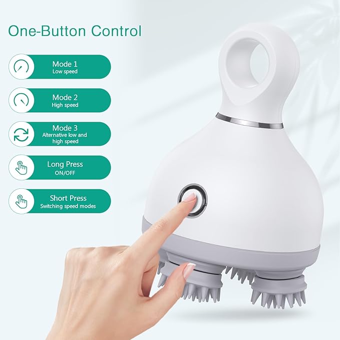 ORIA Pet Massager for Dogs, Handheld Cat Massager Dog Massager, Electric Scalp Massager, Cordless Head Massager with 4 Massage Heads, 3 Kneading Modes, for Relaxation, Stress Release
