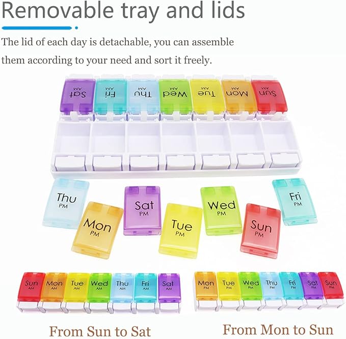 (2 in 1) MOLN HYMY Pill Boxes and Organizer 2 Times a Day and Floral Weekly Pill Organizer 7 Day Circle
