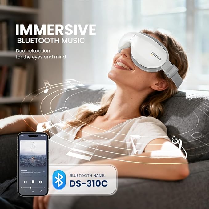 Heated Eye Massager, Eye Massager with Heat and Cooling Birthday White Elephant Gifts for Women Men Wife Him Her Eye Mask Massager for Eyes Strain Dry Eye Migraine Relief Improve Sleep White