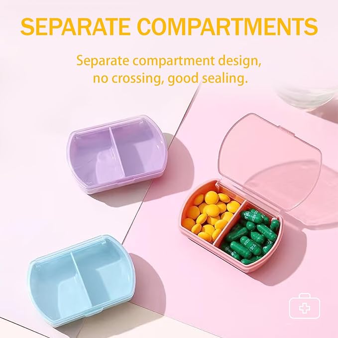 6PCS Small Pill Case Travel Pill Box Cute Pill Organizer for Purse Portable Daily Medicine Organizer 2 Compartment Pill Holder for Vitamins, Fish Oil, Supplements