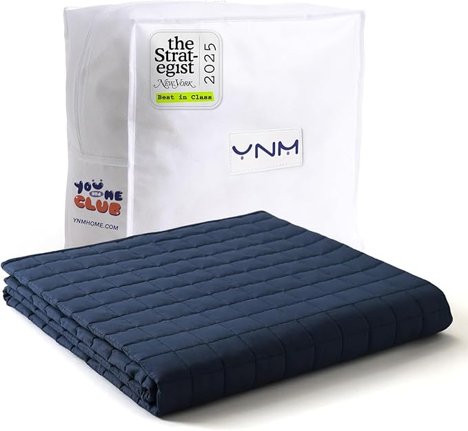 YnM 17lbs Weighted Blanket for Adults, Cotton Heavy Bed Throw Blanket with Cooling Glass Beads for All Season Use, Ideal for One Person of 160lbs (60x80 Inches, Queen Bed, Navy)