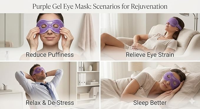 Gel Eye Mask – Hot & Cold Therapy Reusable Cooling Pad for Puffy Eyes, Migraines, Sinus Pressure & Dark Circles – Soothing Gel Bead Cold Pack (Purple)