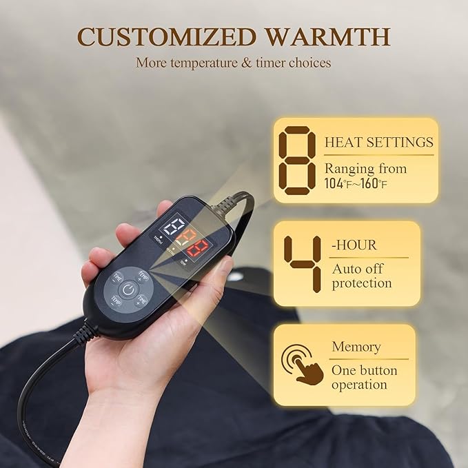 Far Infrared Heating Pad for Neck and Shoulders – 2X Carbon Fiber 6X Deeper Heat for Fast Relief from Chronic Pain in Seniors – 8 Heat Levels, 4H Auto Shut Off, Ideal for Winter (Black)