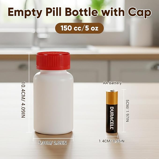 DEMORA Pill Bottle Empty with Child Resistant Cap, Wide Mouth Travel Small Pill Bottle Plastic Medicine Containiers Medicine Organizers for Medications Capsules (5 oz, 8 Pcs)