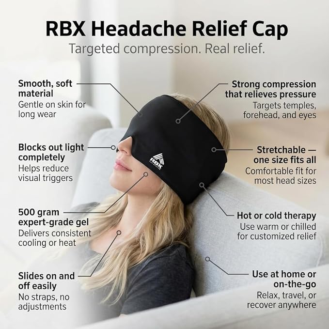 RBX Migraine Relief Cap Hot and Cold Headache Relief Cap Gel Mask, Hangover Headache Relief