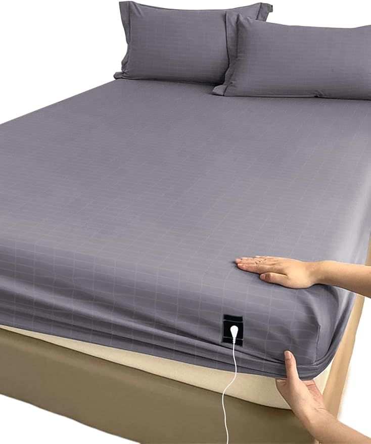 Grounding Sheets Queen Size (60x80x14in), 90% Organic Cotton + 10% Silver Fiber, Grounding Sheet for Bed, Fitted Grounded Sheet for Improved Sleep, Earth Sheets with 15FT Cord Gray