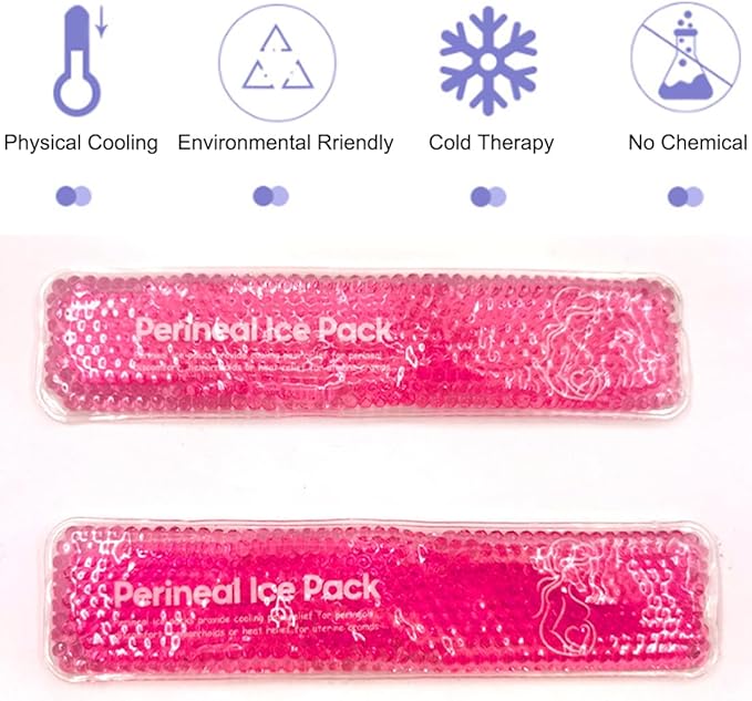 Reusable Perineal Ice Packs for Postpartum & Hemorrhoid Pain Relief, hot & Cold Pack for Women After Pregnancy, 2 Ice Pack and 3 Cover. (New Pink)