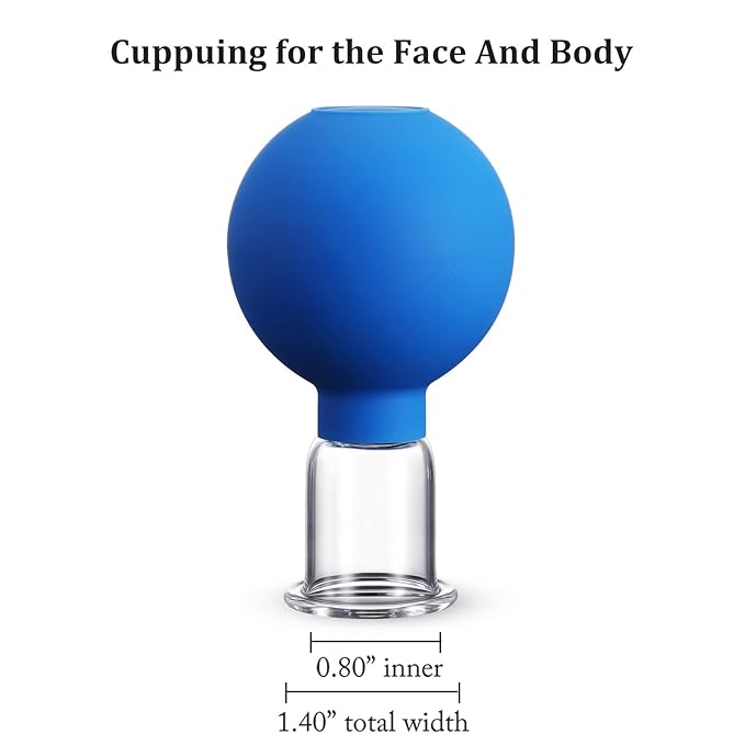 Nuanchu Facial Cupping Cup Glass Face Cup Silicone Cupping Massage Vacuum Suction Mug for Body Face Leg Arm Back Shoulder Muscle and Joint(Blue,0.8 Inch Diameter)