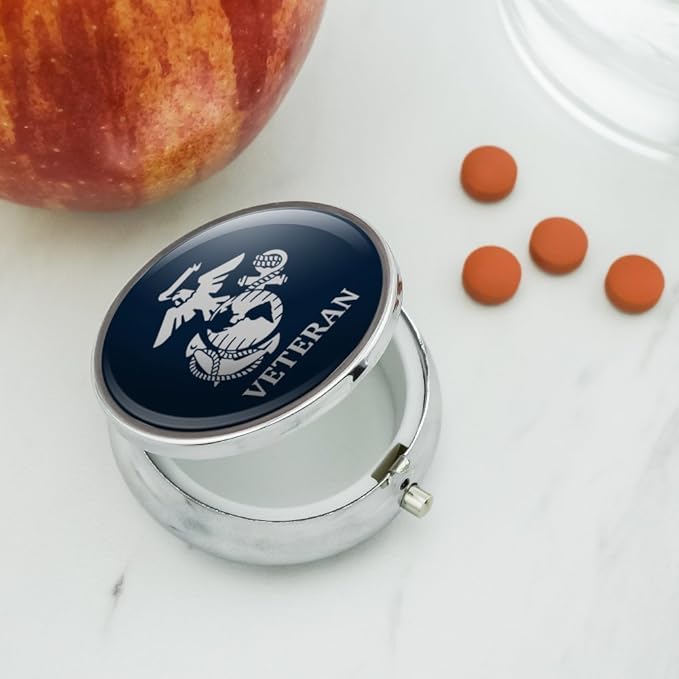 Veteran USMC Marine Corps White on Blue Officially Licensed Pill Case Trinket Gift Box