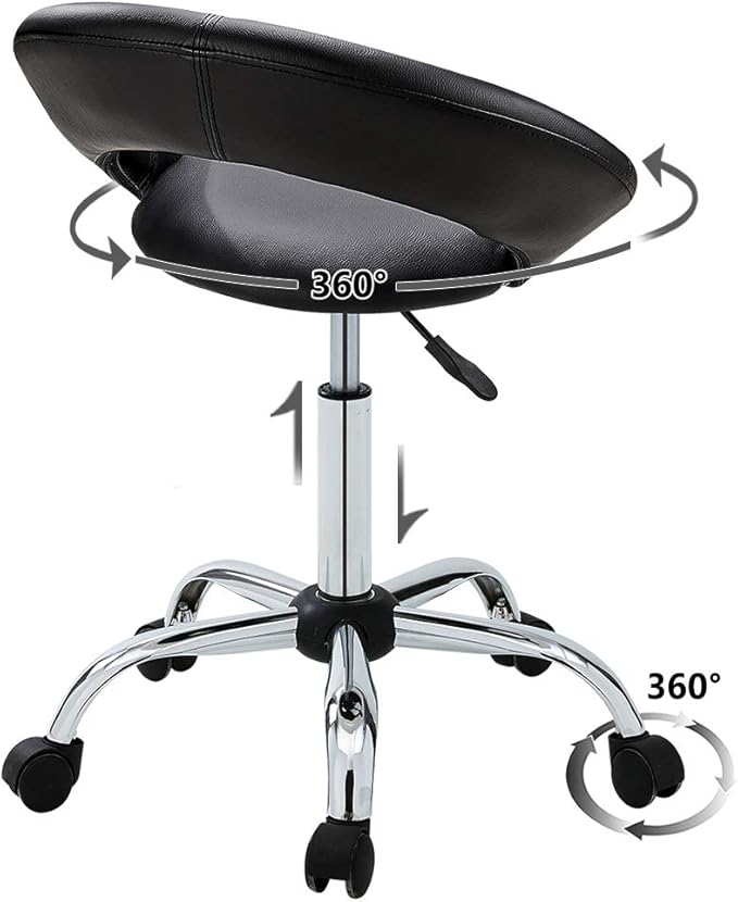 DUHOME Work Stool WY-171XF Crescent Adjustable Swivel Task Chair on Wheels (Black)