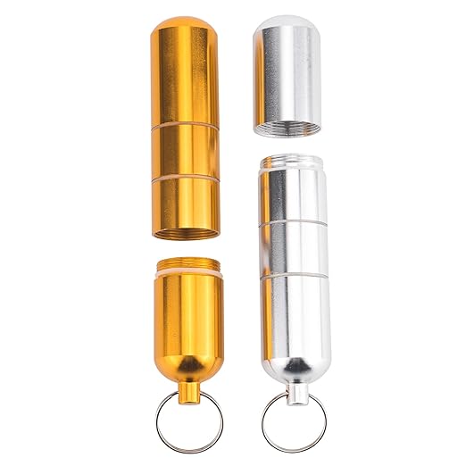 2 Pack Small Pocket Cigarette Case Keychain Portable Mini Aluminum Pill & Cigarette Organizer Container for Outdoor Camping Trips (Silver+Gold)