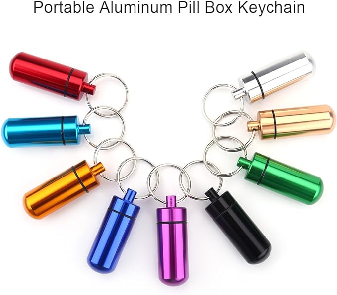 KIKYO Waterproof Aluminum Mini Pill Case Organizer, 9 Compartments, Keychain Pill Box with Outdoor Medicine Holder