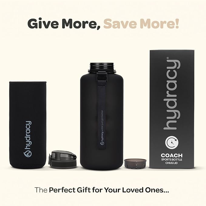 Hydracy Water Bottle with Time Marker -Large BPA Free Water Bottle & No Sweat Sleeve -Leak Proof Gym Bottle with Fruit Infuser Strainer & Times to Drink -Ideal for Fitness Sports & Outdoors