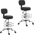 Drafting Stool Chair with Ergonomic Backrest & Footrest, Padded Leather Seat Adjustable Height 360° Swivel Rolling Stools, Tall Office Chair for Standing Desk, Counter, Medical, Black, 2 Pack