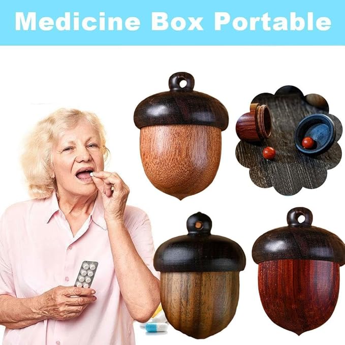 Solid Wood Weekly Pill Organizer,Wooden Nut Travel Pill Case,Solid Wood Medicine Pill Box,Mini Sandalwood Rescue Pill Case,Portable Tablets Storage Sealed Can for Outdoor