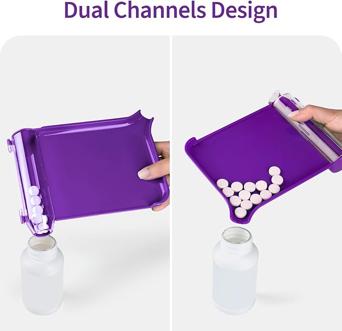 Opret Right Hand Pill Counting Tray with 2 Spatulas, Pill Counter with A Straight Spatula & A L-Spatula for Pharmacy to Count Meds Pills Tablets, Purple