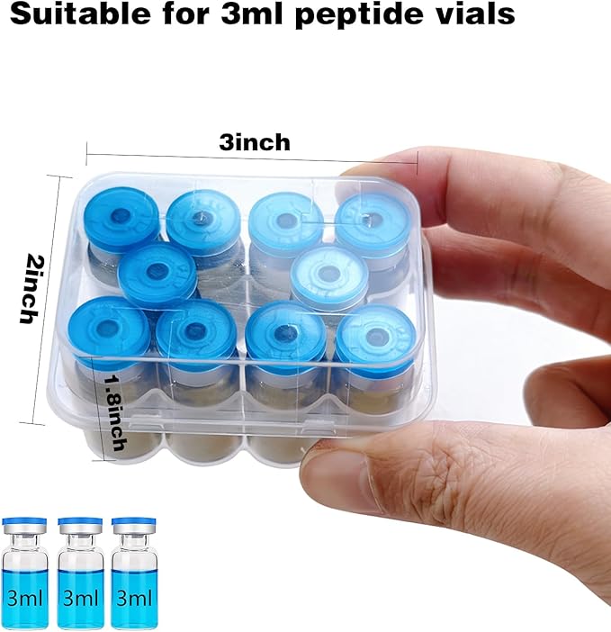 Peptide Case for Fridge, Vial Holder for Refrigerator, Holds 1-3ml Vials, Click-Closure Stackable Organizer for Insulin/Peptides/GLP-1, Semi-Transparent
