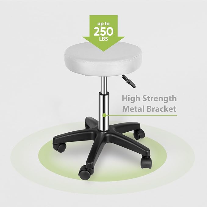 F2C Leather Adjustable Bar Stools Swivel Chairs Facial Massage Spa Salon Stool with Wheels White/Black (White)