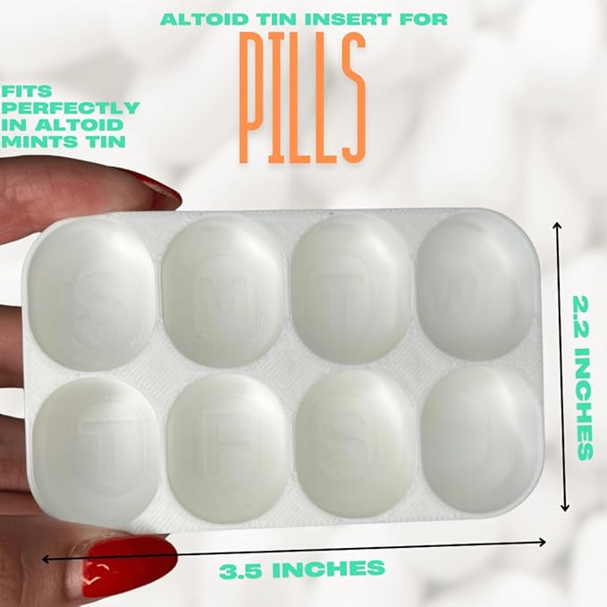 Pill Organizer Insert Compatible with Altoid Tin Cans | Reuse Cans for Discreet Pill Storage | 7 Day Outline Embedded Pill Dispenser | Made in USA (Teal)