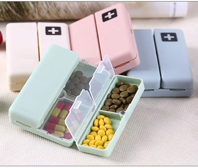 2PCS Travel Pill Box, 7 Compartments Portable Pill case Travel Pill Box,Cute Pill Organizer, Magnetic Folding Small Pill Case, Portable Medicine Organizer for Purse,