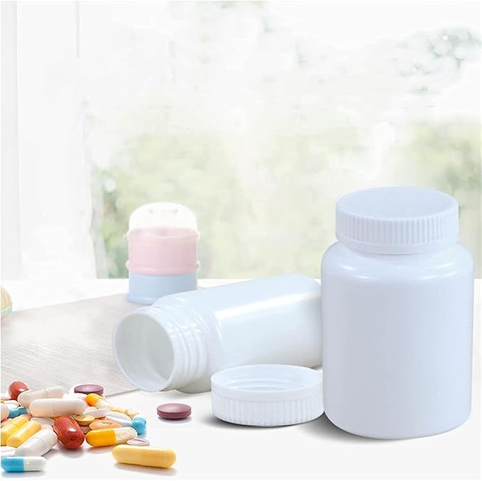 4PCS Empty Medicine Pill Organizer Plastic Medicine Pill Bottles Reagent Bottle Liquid Solid Powder Capsules Case Pill Chemical Containers with Screw Cap