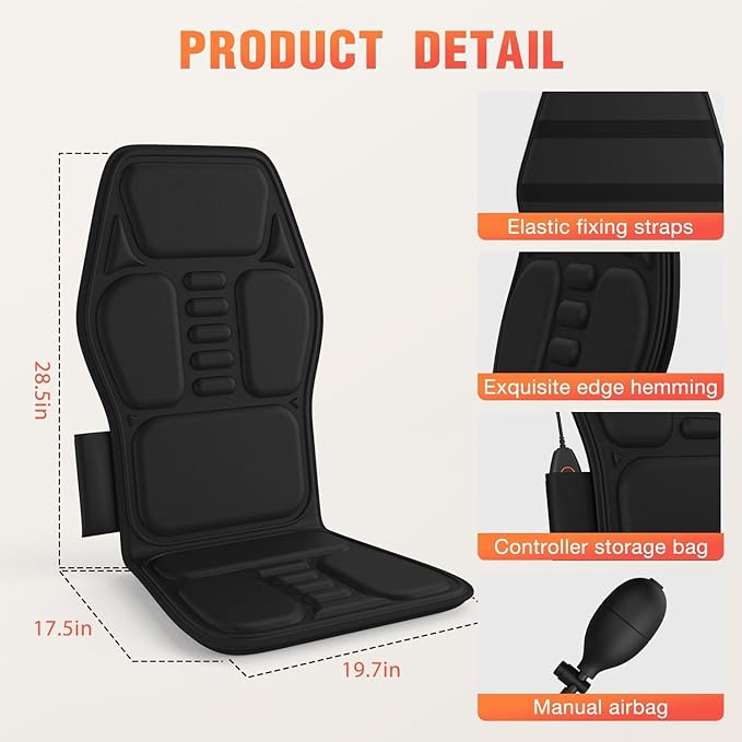 Massage Chair Pad,Back Massager with Heat, Vibration Massage Seat Cushion, 20-30-60 Minutes Auto-Timer,Adjustable Lumbar Support,Chair Massager for Office,Recliner,Gifts for Men,Women