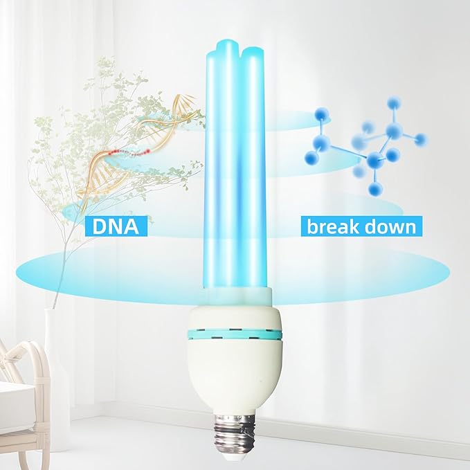 36W Ozone UVC Light Bulb, 185nm wavelength UV Lamp for Basement/Storehouse/Car/Kitchen/Bedroom, E26 110V UVC Light Bulb