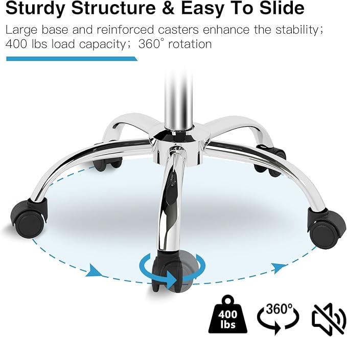 SALONFACTORY Saddle Stool with Wheels 300 lbs Weight Capacity, Heavy Duty Rolling Stool for Medical Massage Salon Kitchen Spa Drafting Nail-Tech,Height Adjustable,360 Swivel,Wide Thick Seat Padding
