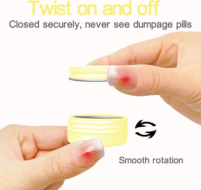 Extra Small Single Pill Box for Purse (3 Pack), Aluminum Screw Top Pill Container, 3 Times a Day Portable Waterproof Single Pill Case for Vitamins, Fish Oils, Supplements (Light Yellow)