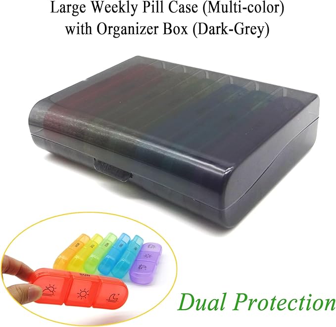 7-Day Travel Pill Organizer, 3 Times a Day, AM PM Pill Box 21 Tray with One-Side Large Opening for Easy Filling, Portable Travel Medicine Case for Medication, Vitamin, Fish Oil, Supplements