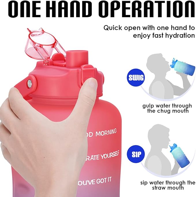 HydroPal 1 Gallon Water Bottles with Straw, 128 oz Water Bottle BPA Free Innovative 2-IN-1 Lid Gym Bottle with Times to Drink Motivational, Large for Sports Fitness Camping Water Jug （13.8X5.5 inch）
