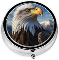 Pill Box 3 Compartment Medicine Pill Organizer American Bald Eagle Round Pill Case for Purse & Pocket Travel Pillbox Portable Metal Medicine Vitamin Fish Oil Organizer Unique Gift