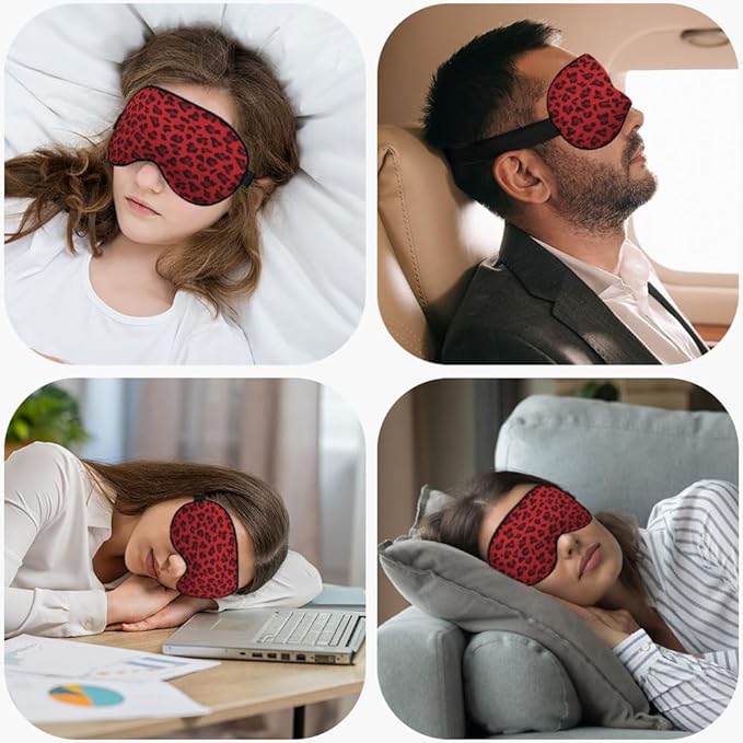 Red Leopard Pattern Silk Eye Mask Sleep Mask Animal Print Spot Speckle Eye Mask with Adjustable Strap Lightweight for Women Work Travel Night Sleep
